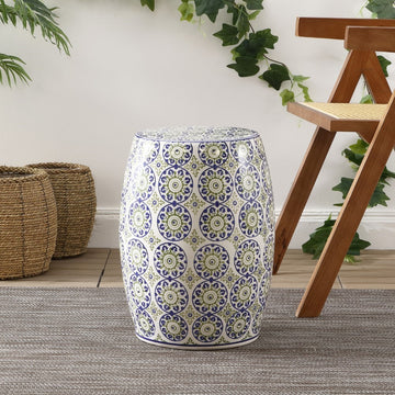 Lula 17.25" Suzani Ceramic Garden Stool - JONATHAN Y